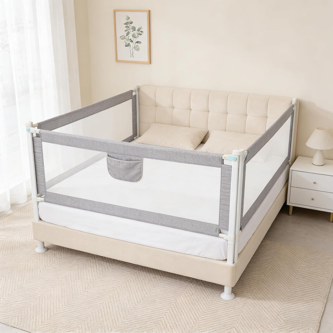 Rausfallschutz – Bettschutzgitter 150 cm Dunkelgrau – Bettgitter höhenverstellbar 69-98 cm – Bettumr