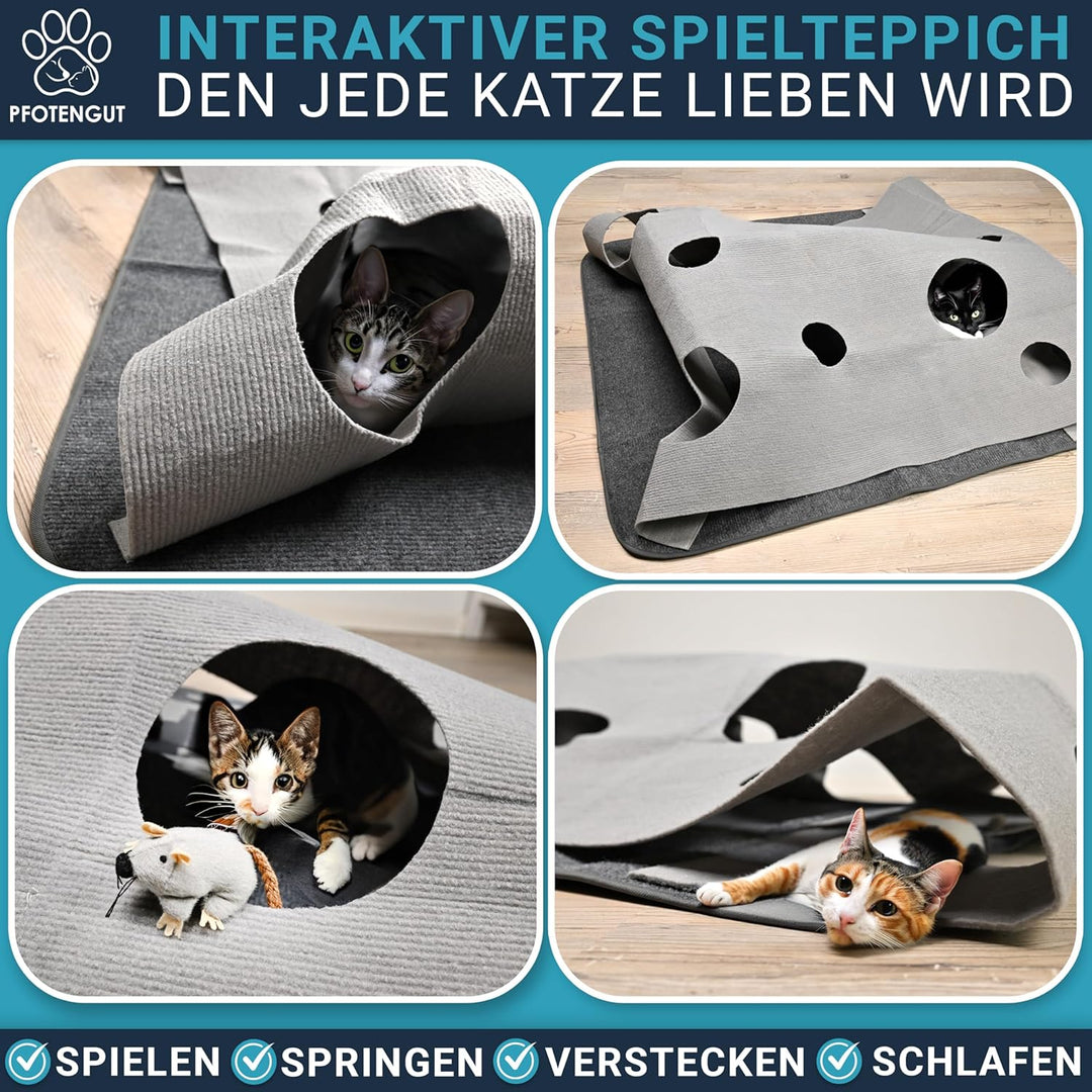 Katzenteppich [100x100 cm] - interaktive Spielmatte aus Filz mit individuellen Formen zur Beschäftig
