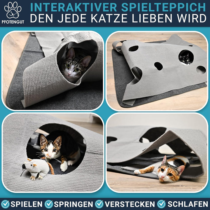 Katzenteppich [100x100 cm] - interaktive Spielmatte aus Filz mit individuellen Formen zur Beschäftig
