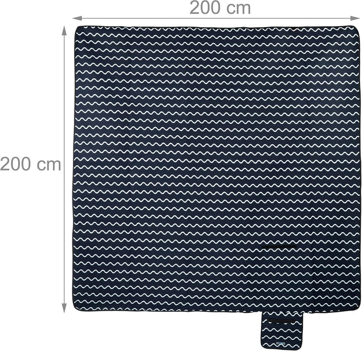 Relaxdays XXL Picknickdecke, 200x200 cm, Fleece Stranddecke, wärmeisoliert, wasserdicht, mit Tragegr