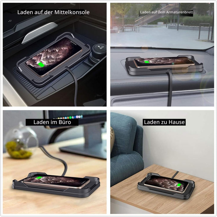 Wireless Charger Auto, Polmxs 15W Schnell Kabellose Ladestation Auto rutschfeste Matte Large Size La