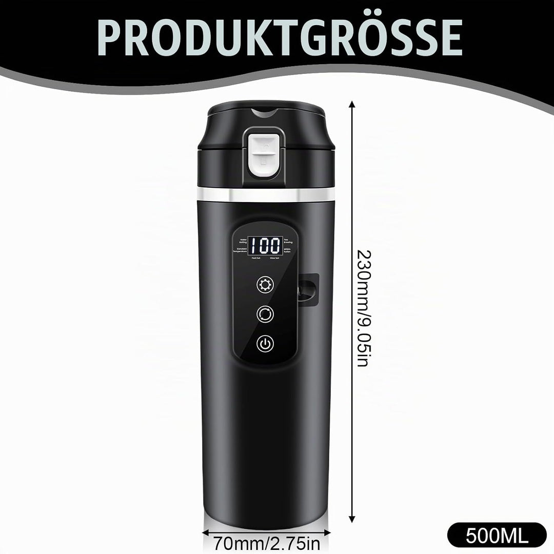 PORFOYO Wasserkocher Für Auto, 12V Auto Mini-Kaffee-Wasserkocher, 500ml, Schwarz, Bis Zu 100℃ Variab
