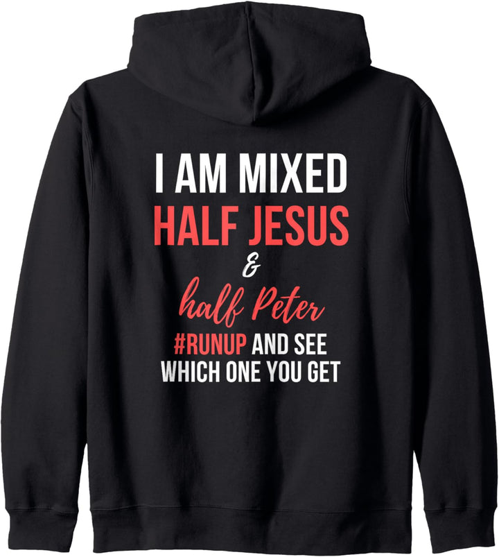 Ich bin halb Jesus und halb Petrus #runup gemischt und sehe Kapuzenjacke