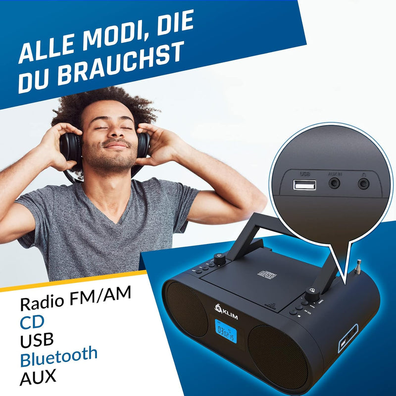 KLIM Boombox B4 Radio mit CD Player + 2024 Release + AM/FM Radio, MP3, Bluetooth, AUX, USB tragbar m