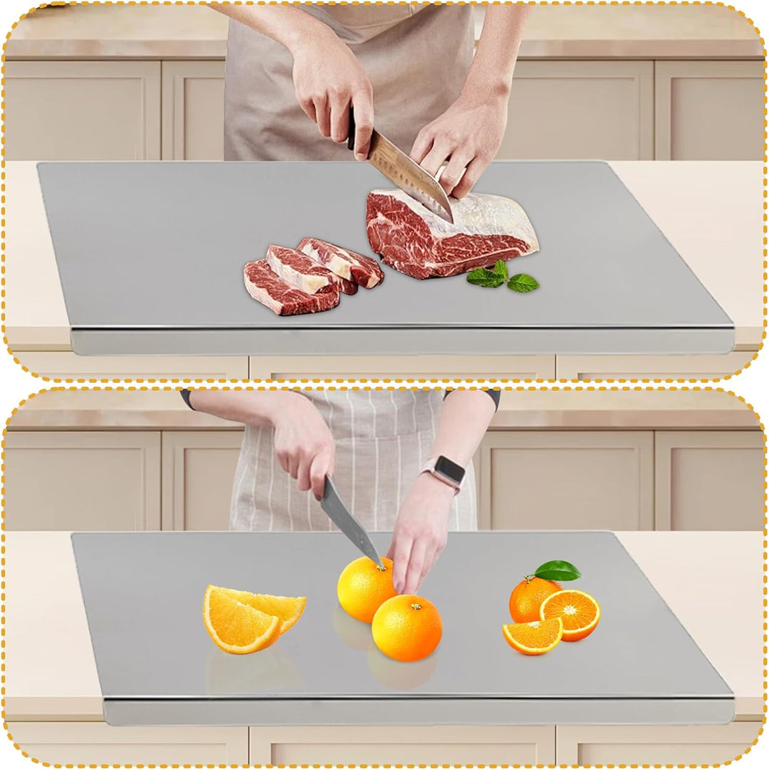Rainmae 60 x 40cm Edelstahl Schneidebrett Für Fleisch,Fisch & Gemüse,Backen Schneidbrett Metall Stah
