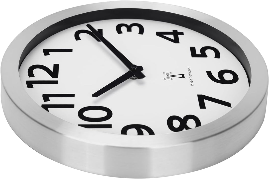 Wanduhr Funk mit Aluminium Rahmen Grosse Zahlen,Funkuhr Wand Lautlos Geräuschlos für Küche Wohnzimme
