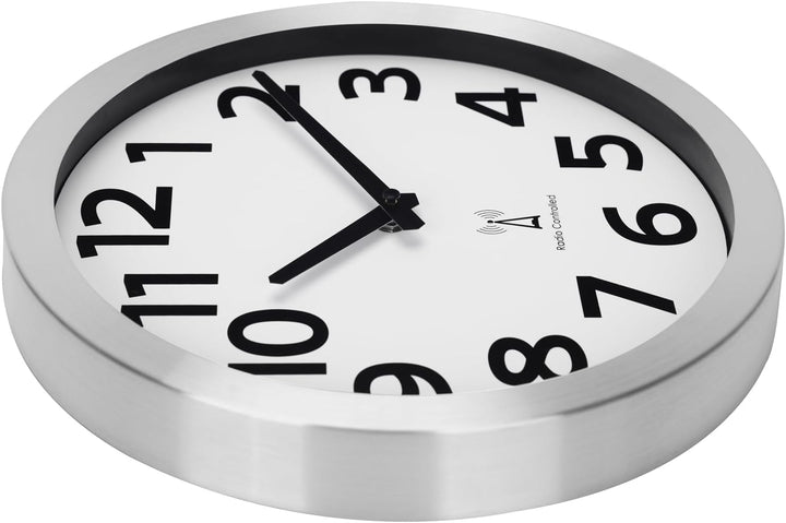 Wanduhr Funk mit Aluminium Rahmen Grosse Zahlen,Funkuhr Wand Lautlos Geräuschlos für Küche Wohnzimme