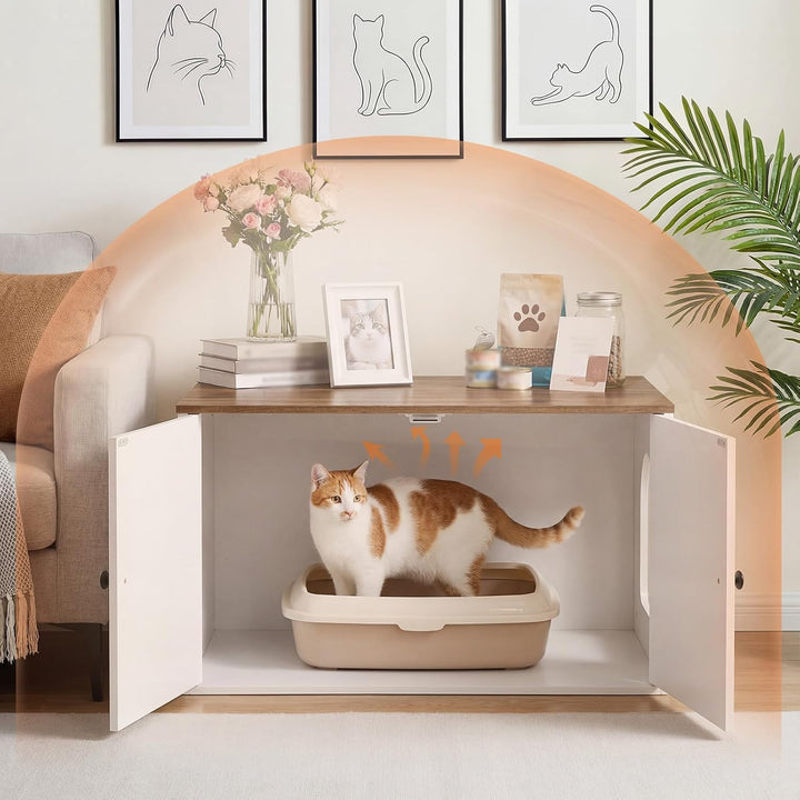 HOOBRO Katzenklo Schrank aus Spanplatte, Katzentoilette Schrank, versteckter Katzenkloschrank mit Se