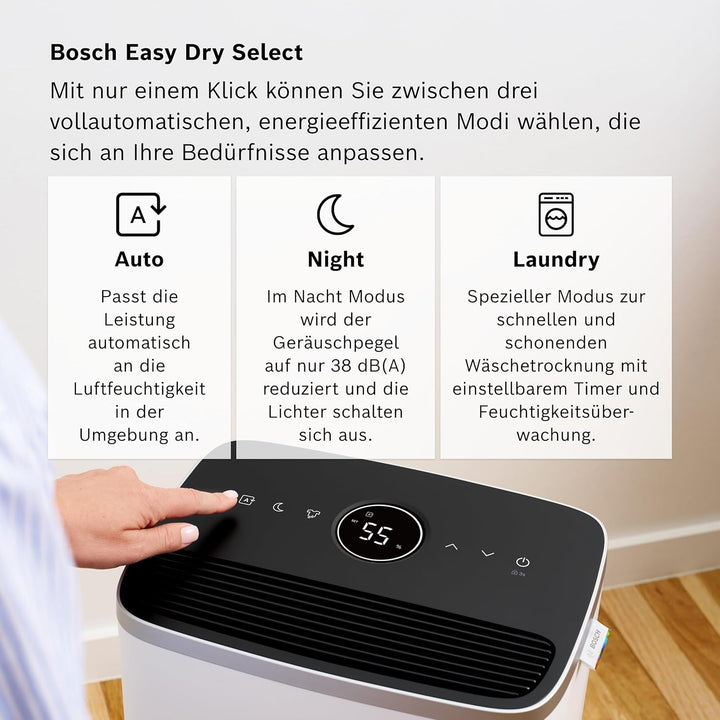 Bosch Dry 4000 Luftentfeuchter - Einfach. Effizient. Leise. - Für Räume bis zu 33 m² - Ideal für Dei