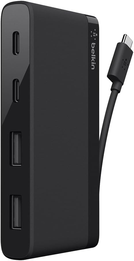 Belkin USB-C 4-Port Mini Hub (mit integriertem USB-C Kabel, USB-C Hub für MacBook Pro, Chromebook Pi