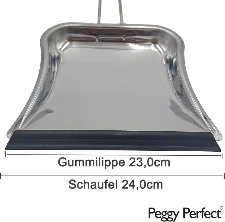 Kehrgarnitur Edelstahl Rosshaar Premium 2 Zonen Besen & Schaufel Gummilippe, Rosshaar