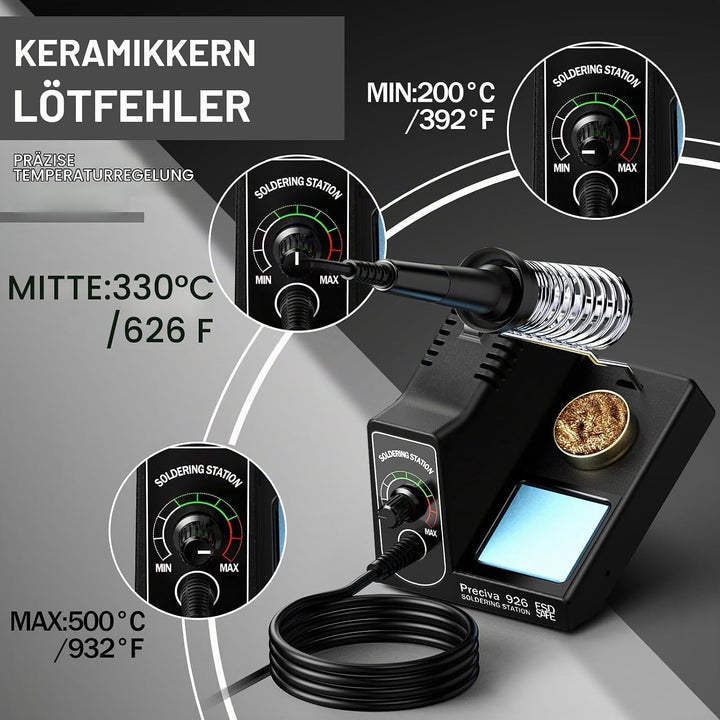 Preciva Lötstation, 60W Profi Lötkolben Station Set,Einstellbare Temperatur 90-480°C, Temperaturdiff