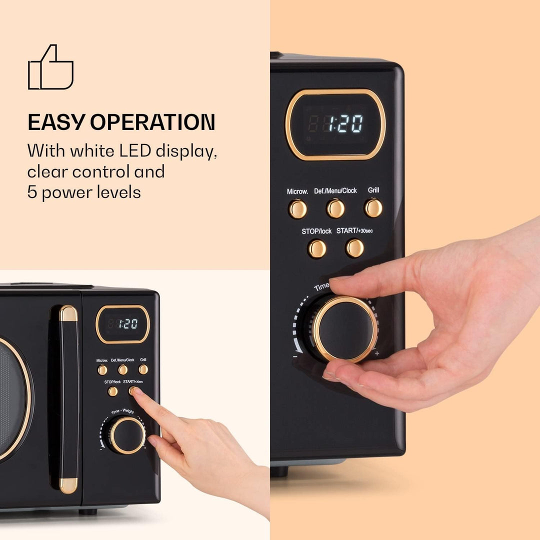 Klarstein Mikrowelle mit Grill, 800 Watt Mikrowelle Klein, 3-in-1Edelstahl-Mikrowelle Schwarz, Klein
