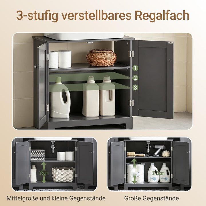 SoBuy BZR18-DG Waschbeckenunterschrank Badschrank Waschtisch Unterschrank Badmöbel dunkelgrau BHT ca