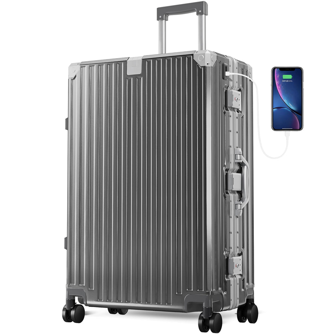ALPHA CAMP Koffer XL Reisekoffer mit Rollen TSA Schloss, Hartschalenkoffer Gross Suitcase Aluminium