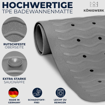 Königwerk Badewannenmatte rutschfest - 100% BPA frei [80x38cm] | Ohne PVC | Für puren Badespass | Ba