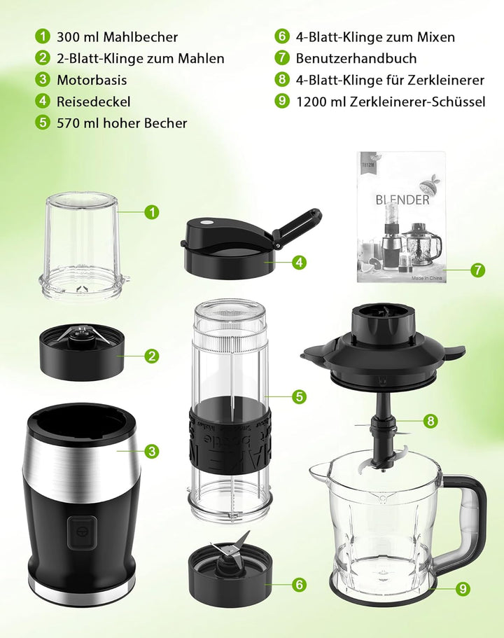 Mixer, 700W Smoothie Maker, Standmixer & Mixer Smoothie Maker, Multifunktion Smoothiemaker/Fleisch Z