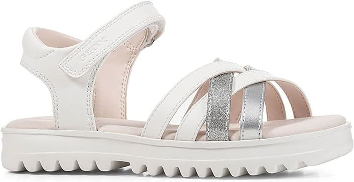 Geox Mädchen J Coralie Gir Sandal 28 EU Schmal White Silver, 28 EU Schmal White Silver