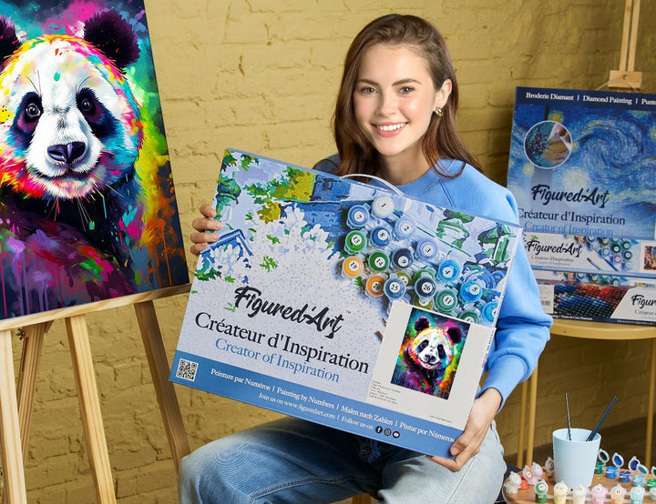 Figured'Art Malen Nach Zahlen Erwachsene Mit Rahmen Panda Farbenfroh Abstrakt - Paint by Numbers Bas