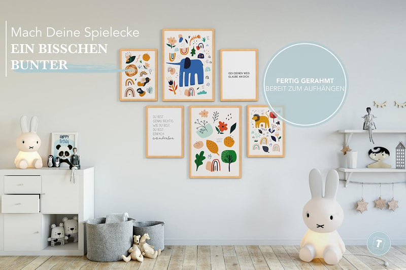 Papierschmiede® Bilder Kinderzimmer Kids Mood Poster Set Bunte Tierwelt, Gerahmte Bilder fürs Kinder