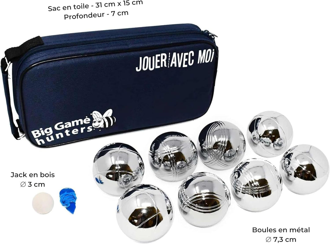 Big Game Hunters 8 Boules Set mit Rostschutz und Luxuriöser Tragetasche aus Segeltuch - Robustes 8 B