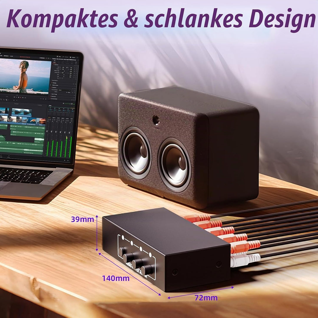 Audio Switch Box 4-Wege bidirektional, BolAAzuL 3,5mm Aux & RCA L/R Stereo Audio Switcher Selector 4