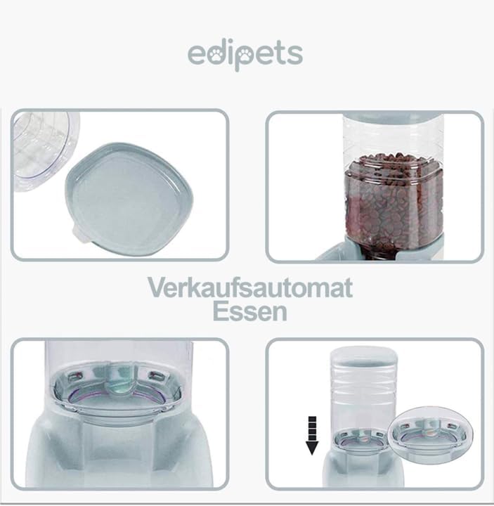 Edipets, Automatischer Futterspender Katze, Hunde, 2 Einheiten, 3.8L, Futter- und Wasserspender für