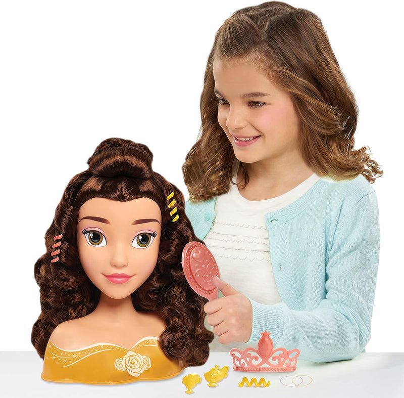 Just Play Disney Princess Belle Styling Head, Brown Hair, 10 Piece Pretend Play Set, Beauty and The