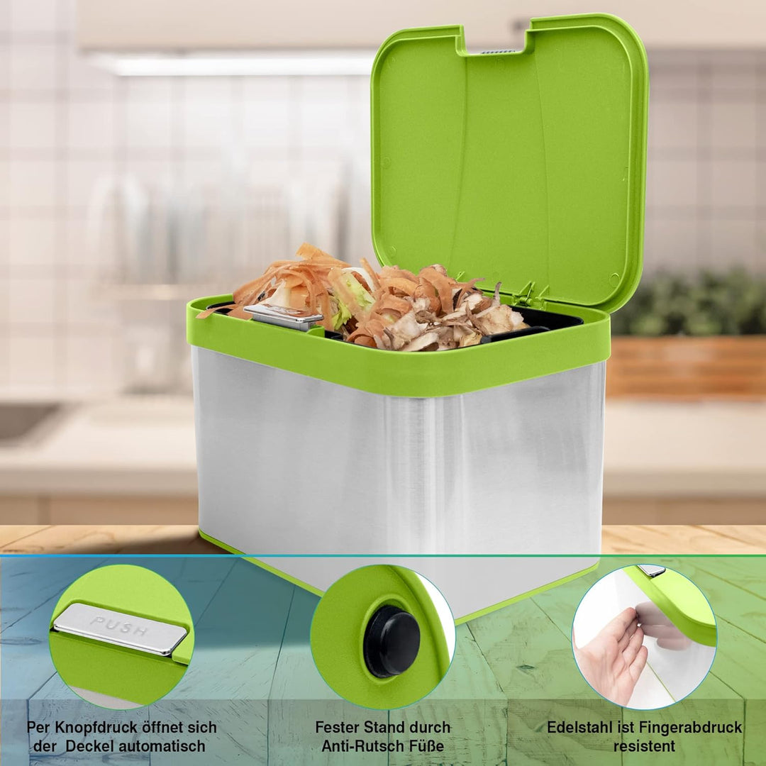 YourCasa® Biomülleimer Küche 4,3 L aus Edelstahl - geruchsdichter Bio Mülleimer mit Deckel & spülmas
