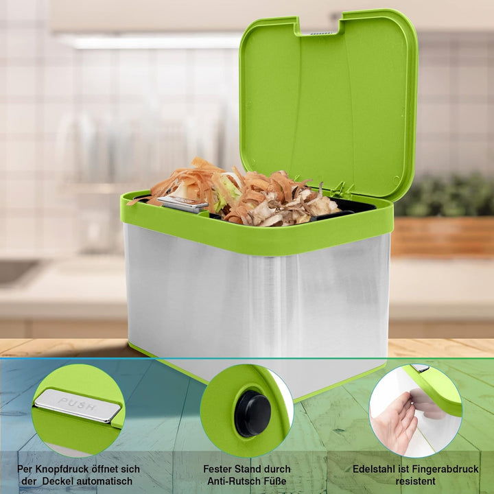 YourCasa® Biomülleimer Küche 4,3 L aus Edelstahl - geruchsdichter Bio Mülleimer mit Deckel & spülmas