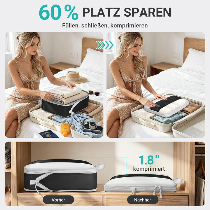 Koffer Organizer mit Kompression, 8 Stück Packing Cubes für Koffer und Rucksack – wasserabweisende P