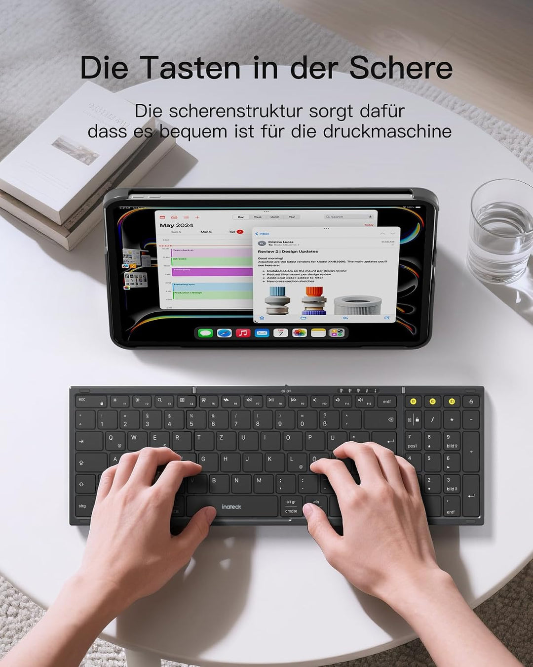 Inateck tragbare Bluetooth-Falttastatur, Tastatur Maus Set | 3 Bluetooth-Kanäle, Ziffernblock, tragb