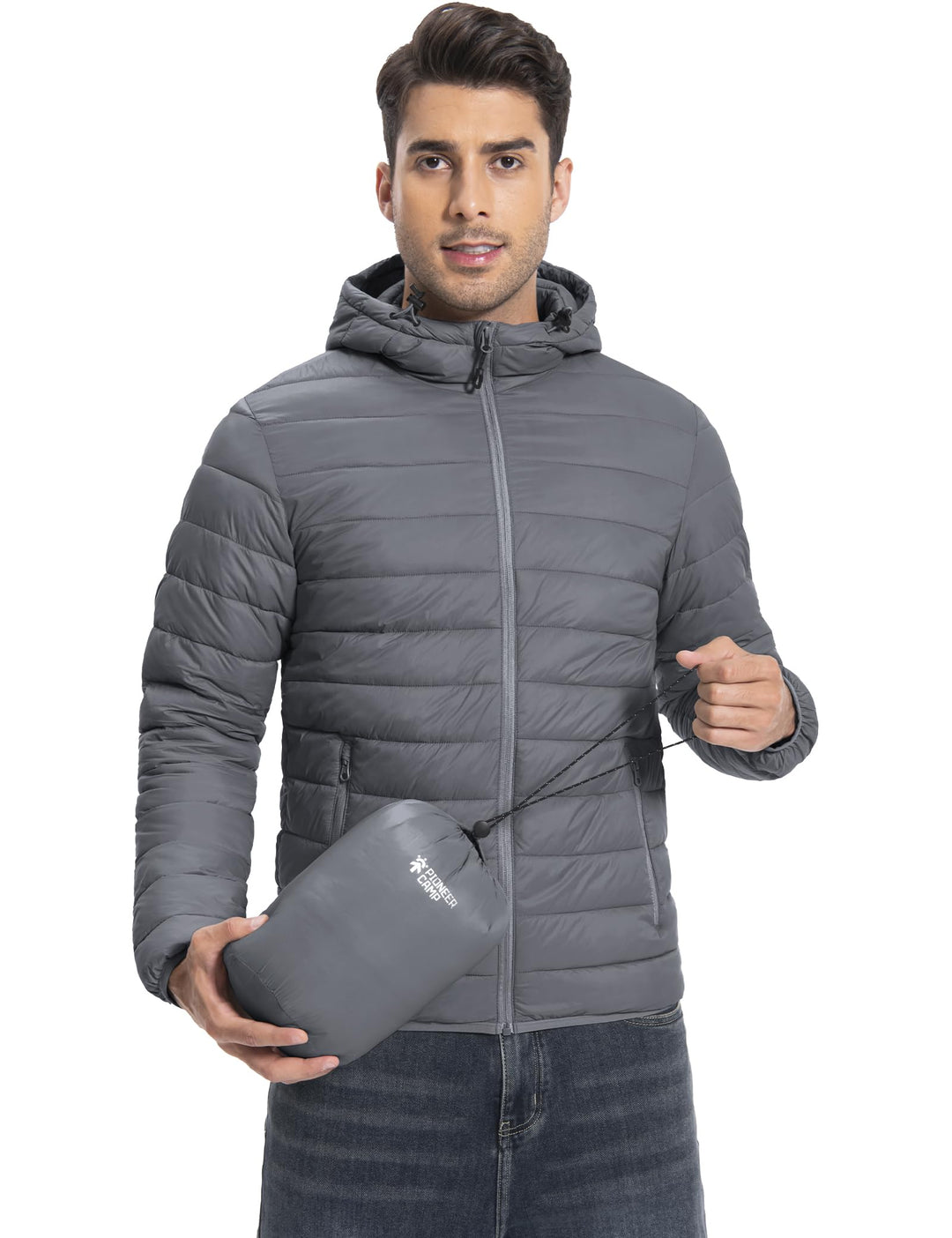 Herren Steppjacke Leichte Daunenjacken Winterjacke Übergangsjacke Outdoorjacke mit Kapuze und 6 Tasc