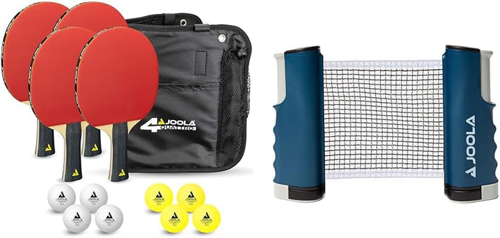 JOOLA Tischtennis-Set Family, Tischtennis-Set mit 4 Tischtennisschlägern, Tischtennisbällen und Trag