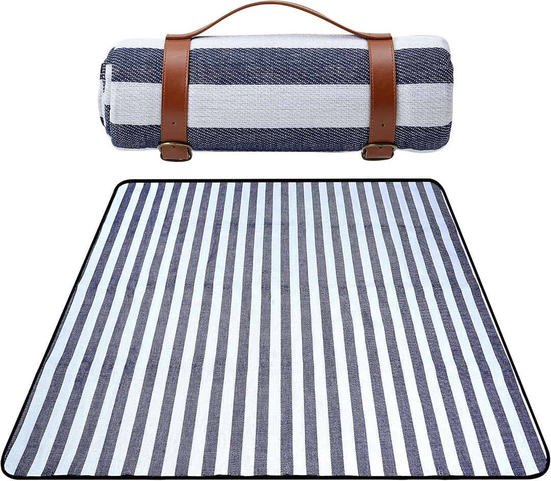 TRIXES XL gestreifte Picknickdecke mit Tragegriff – wasserdichte und sandfeste Decken – perfekt für