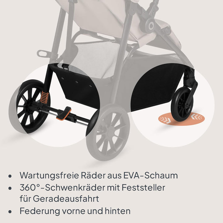 Lionelo Emerald Buggy bis 22 kg, 6 Monate–4 Jahre, EVA-Räder 360° mit Federung, einhändig faltbar, 9