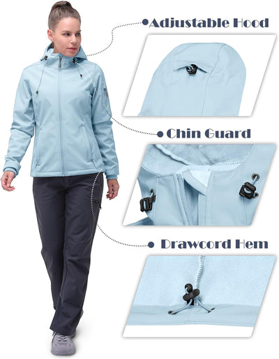 33,000ft Softshelljacke Damen Wasserdichte Atmungsaktive Warme Winterjacke Fleece Übergangsjacke Win