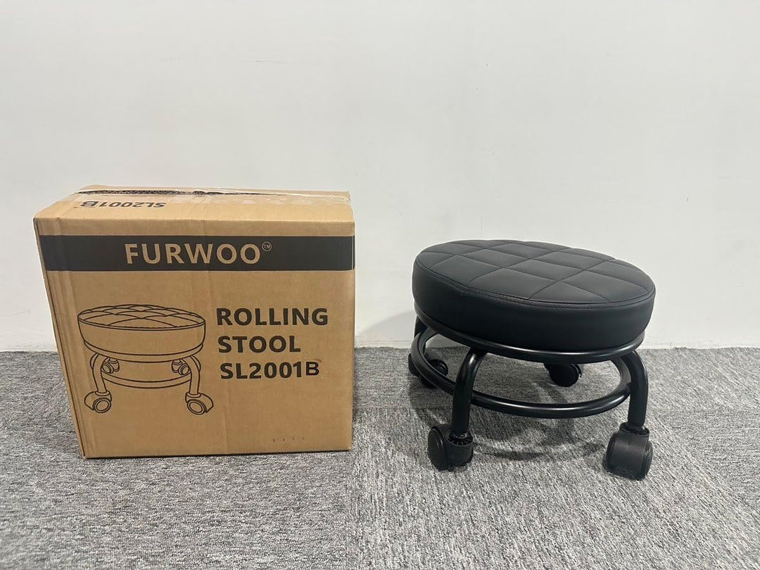 FURWOO Rollsitz PU-Leder Niedriger runder Rollhocker Bodenhocker mit Universal-Rollen für Home Fitne