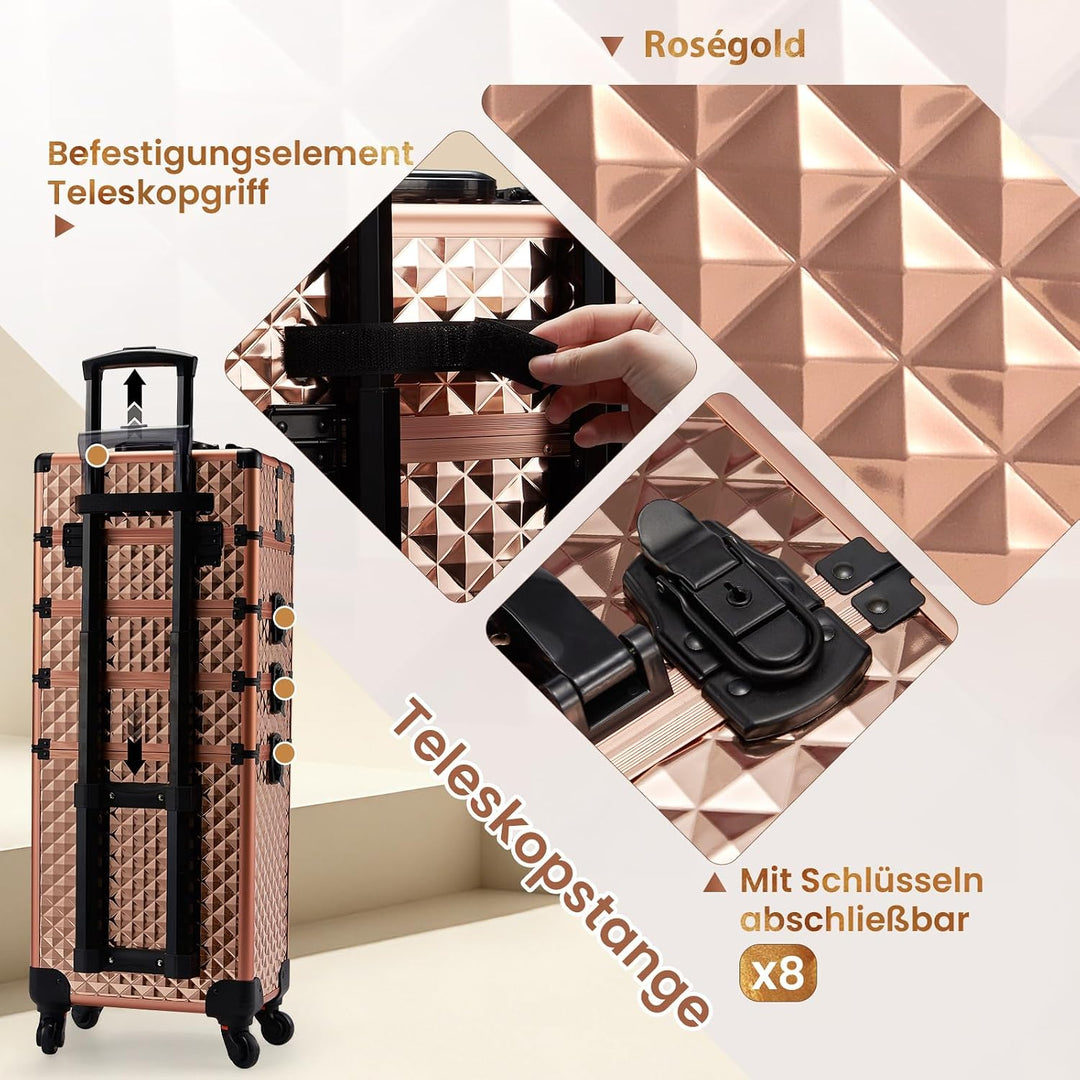 Kosmetikkoffer Trolley 4-in-1 Kosmetikkoffer Gross Kosmetik Trolley Make up Koffer Schminkkoffer mit