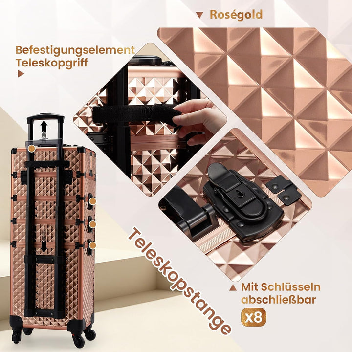 Kosmetikkoffer Trolley 4-in-1 Kosmetikkoffer Gross Kosmetik Trolley Make up Koffer Schminkkoffer mit