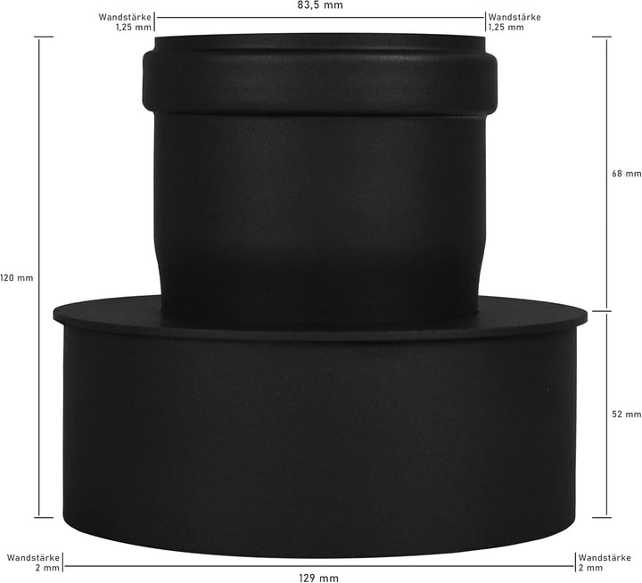 Pelletrohr Erweiterung von Ø 80 mm auf Ø 130 mm - Farbe: schwarz | Pelletofenrohr Ø 80mm auf 130 mm