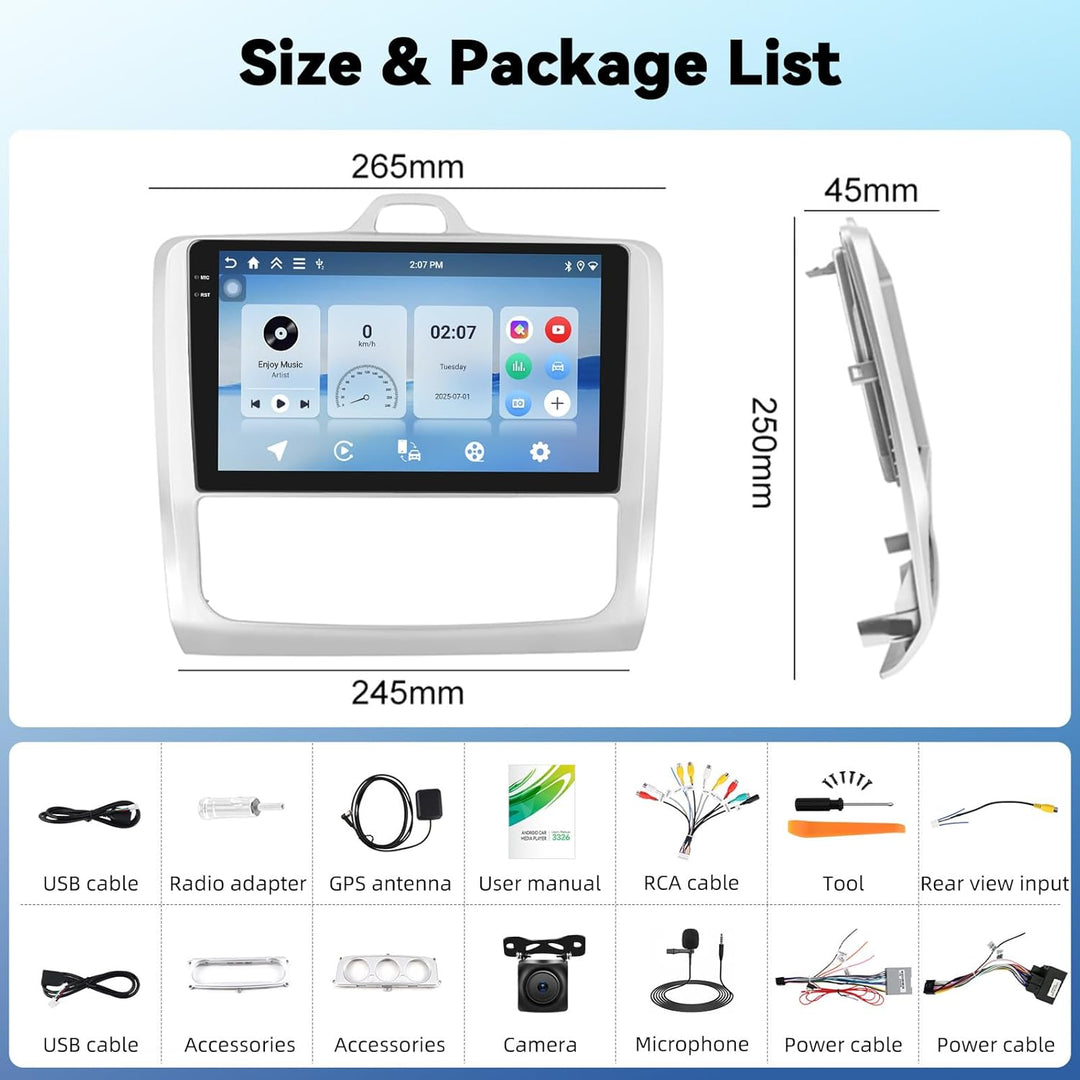 4+128G Android 15 Autoradio für Ford Focus Mk2 Mk3 Exi MT 2 3 2004-2011, 9" Incell Touchscreen-Radio