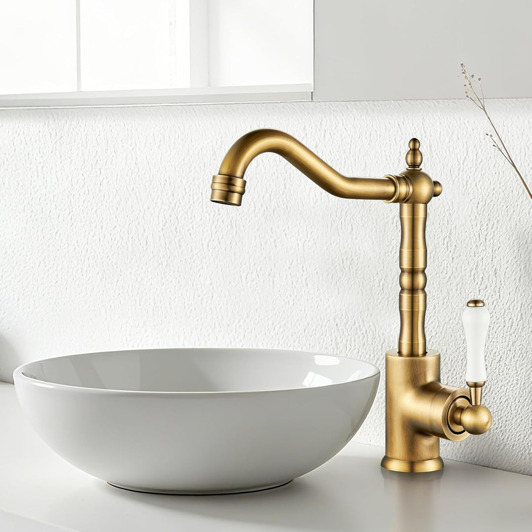 Wasserhahn Küche Antik, Wasserhahn Bad 360° Drehbar, Waschtisch Armaturen Badezimmer Gold Retro, Bad