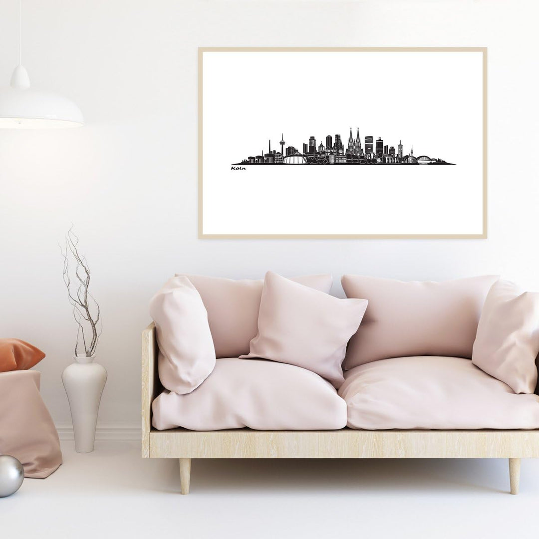 JUNIWORDS Poster mit/ohne Holzrahmen, Wähle ein Motiv, Skyline Köln, Wähle eine Grösse, 21 x 30 cm (
