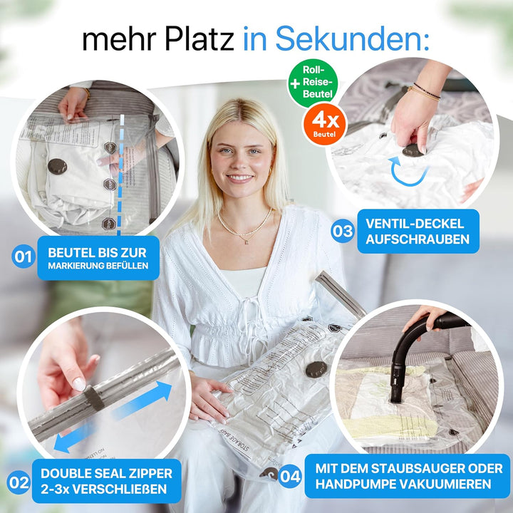 SilverRack XL Jumbo Vakuumbeutel für Kleidung, Reise u. Bettdecken [20 Stück] - INKL HANDPUMPE u. ET