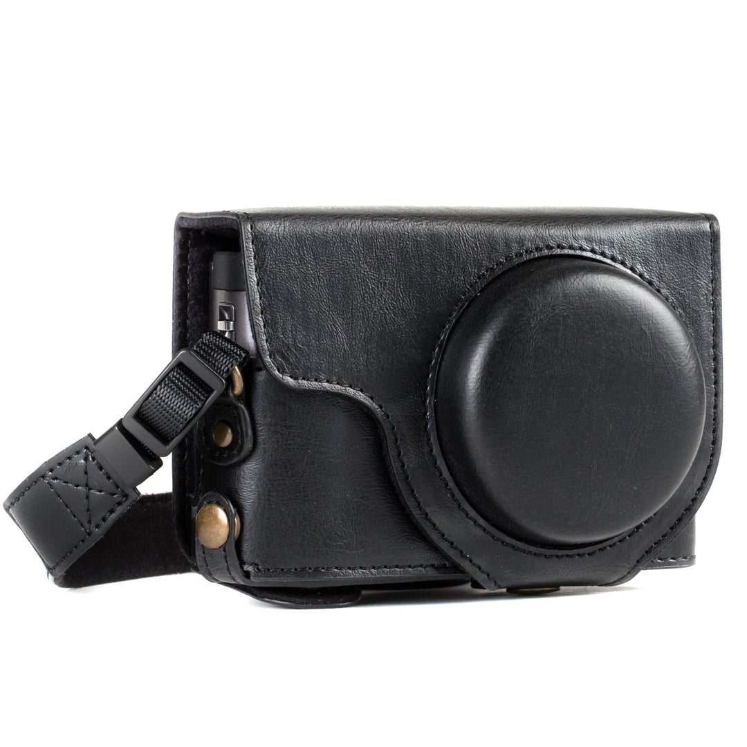 MegaGear MG1258 Panasonic Lumix DC-TZ95, DC-TZ90 Ever Ready Leder Kamera-Case mit Trageriemen - Schw