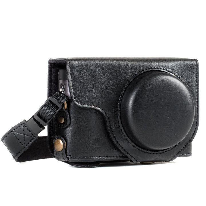 MegaGear MG1258 Panasonic Lumix DC-TZ95, DC-TZ90 Ever Ready Leder Kamera-Case mit Trageriemen - Schw