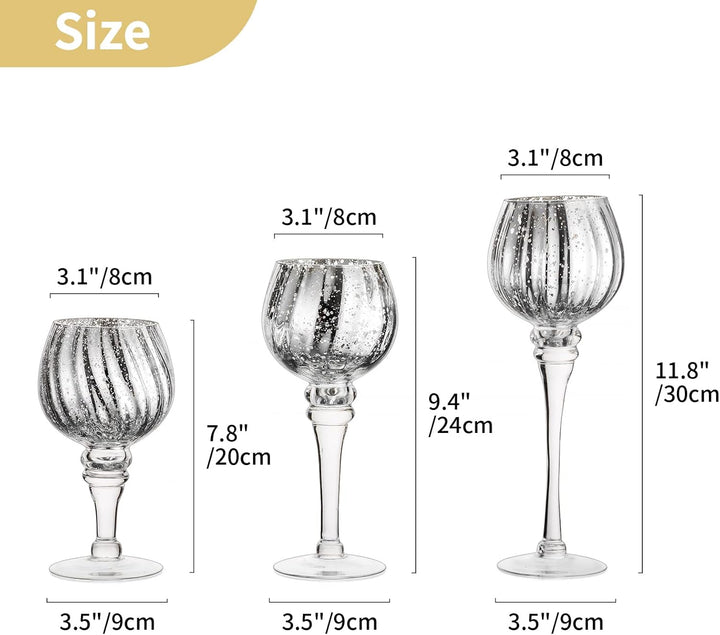 Nuptio Teelichthalter Glas 3 Stück Grosse Quecksilber Teelichter Kerzenständer Grosse Silberne Kerze
