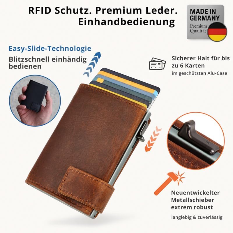 SecWal Kartenetui mit Münzfach Druckknopf inkl. Geschenkbox - Made in Germany - Echtleder Mini Geldb