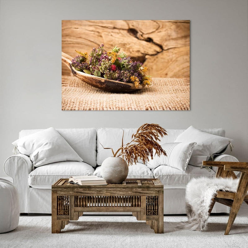 Bilder auf Leinwand 100x70cm Leinwandbild Kraut Tee Bio getrocknete Kräuter Gross Wanddeko Bild Schl